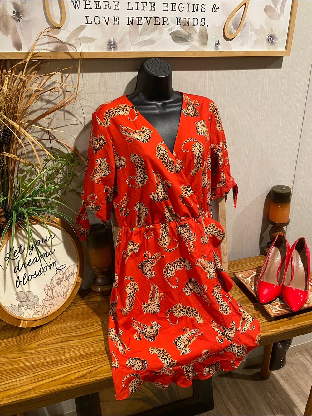 Anthropologie Hutch Red Leopard-Print Mini Wrap Dress
